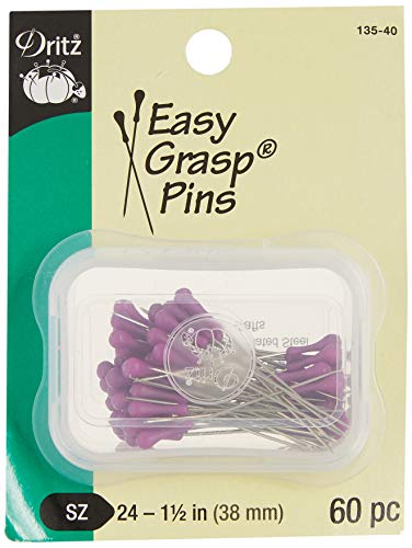 Dritz 135-40 Easy Grasp Pins, 1-1/2-Inch (60-Count) , Purple