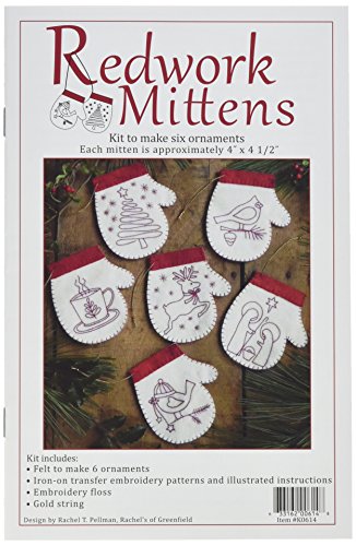 Load image into Gallery viewer, Rachel&#39;s of Greenfield Redwork Mittens Ornmanet Kit, 4-Inch x 4.5-Inch
