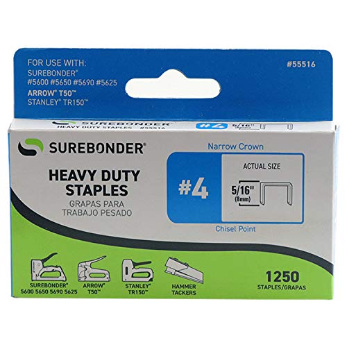 Surebonder 55516 Heavy Duty 5/16-Inch Length Staples, Arrow T50 Type, 1250 Count