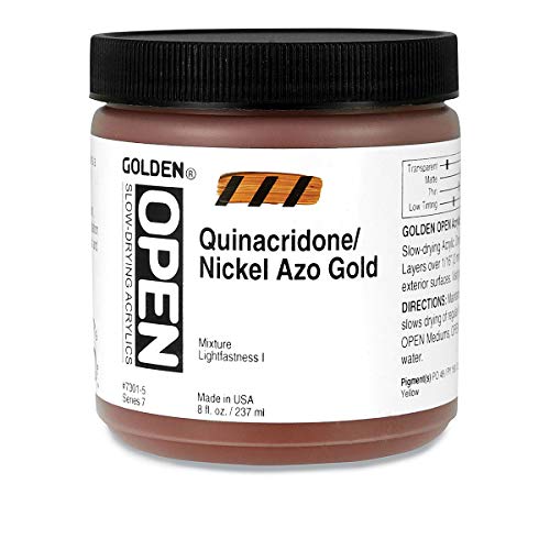 Load image into Gallery viewer, Golden OPEN Acrylic Colors quinacridone/nickel azo gold 8 oz. jar
