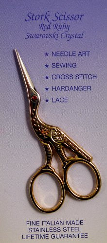 Load image into Gallery viewer, Tool Tron Red Ruby Swarovski Crystal Stork 3-1/2-Inch Scissors -Gold Plated
