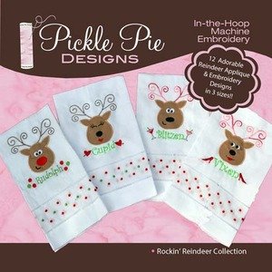 Pickle Pie Designs In The Hoop Machine Embroidery Designs Rockin' Reindeer Collection (12 Designs) on CD-ROM