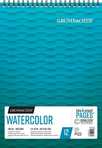 Load image into Gallery viewer, Grumbacher Watercolor Paper Pad with In &amp; Out Pages, 140 lb. /300 GSM, 11 x 15 inches, Side Wired, 12 White Cold-Press Sheets/Pad, 1 Pad, 26460601413
