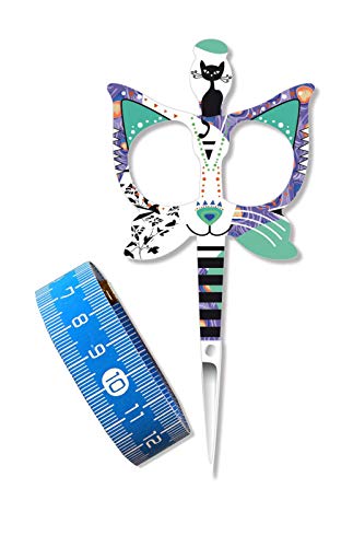 Load image into Gallery viewer, Bohin Cat Design Scissors Plus Tape Measure Blue, 5 Piece
