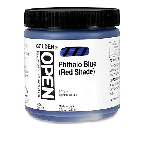 Load image into Gallery viewer, Golden OPEN Acrylic Colors phthalo blue (red shade) 8 oz. jar
