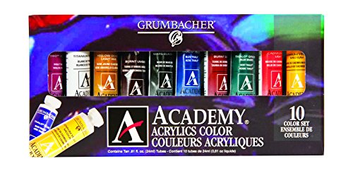 Load image into Gallery viewer, Grumbacher Academy Acrylic Paint, 24ml/0.8 oz Metal Tube, 10-Color Set, C1030
