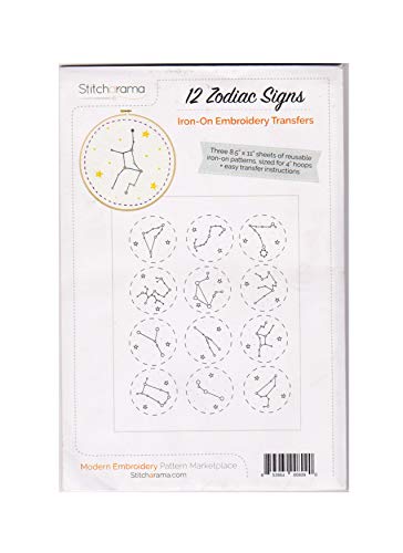 Stitcharama 12 Zodiac Patterns Iron-On Embroidery Transfers, Varies