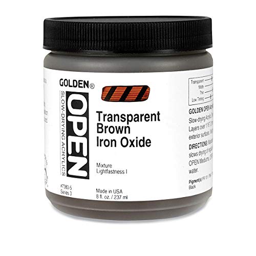 Golden OPEN Acrylic Colors transparent brown iron oxide 8 oz. jar