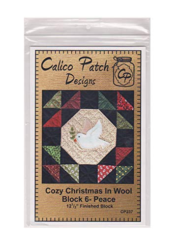 Load image into Gallery viewer, Calico Patch Designs Quilt Block Pattern, 12.5&quot; Finished Size, Cozy Christmas in Wool Series Block #6 - Peace Dove
