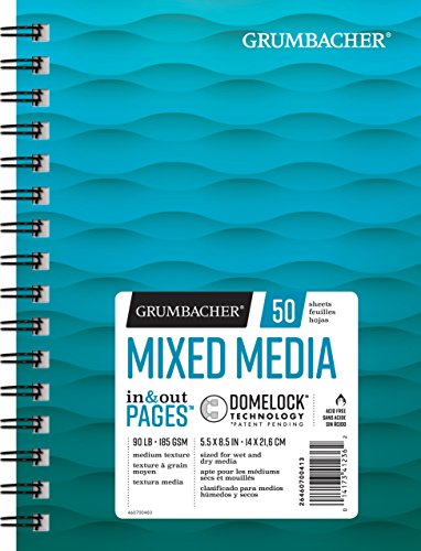 Load image into Gallery viewer, Grumbacher Mixed Media Paper Pad with In &amp; Out Pages, 90 lb. / 185 GSM, 5.5 x 8.5 inches, Side Wired, 50 White Sheets/Pad, 1 Each, 26460700413
