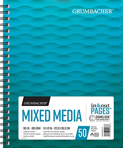 Grumbacher Mixed Media Paper Pad with In & Out Pages, 90 lb. / 185 GSM, 9 x 12 inches, Side Wired, 50 White Sheets/Pad, 1 Each, 26460701013