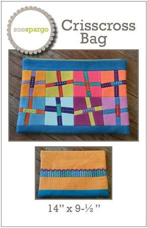 Load image into Gallery viewer, Criss Cross Zippered Bag pattern by Sue Spargo - Wool Applique Project, 14&quot; x 9.5&quot;
