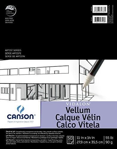 Load image into Gallery viewer, Canson Artist Series Vidalon Vellum Paper Pad, Translucent and Acid Free for Pencil, Ink and Markers, Fold Over, 55 Pound, 11 x 14 Inch, 50 Sheets
