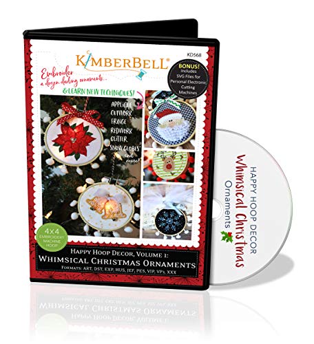 Load image into Gallery viewer, Kimberbell Happy Hoop Decor, Volume 1: Whimsical Christmas Ornaments Machine Embroidery CD KD568, Includes: Directions &amp; 12 Unique Designs with Variety of Techniques, Hoop Size: 4x4, Made in USA
