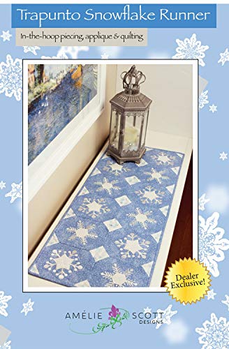 Load image into Gallery viewer, Trapunto Snowflake Runner Machine Embroidery Pattern by Amelie Scott Designs
