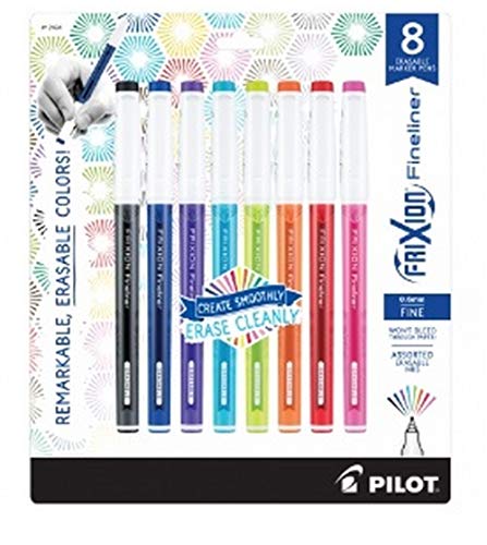 PILOT FriXion Fineliner Erasable Marker Pens, Fine Point, Assorted Color Inks, 8-Pack (12484)