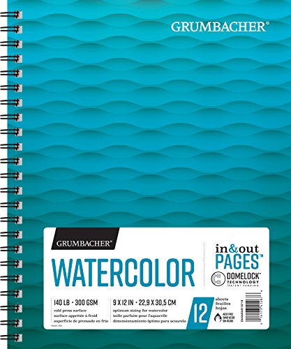 Load image into Gallery viewer, Grumbacher Watercolor Paper Pad with In &amp; Out Pages, 140 lb. / 300 GSM, 9 x 12 inches, Side Wired, 12 White Cold-Press Sheets/Pad, 1 Each, 26460601013
