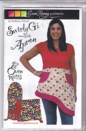 Load image into Gallery viewer, Susan Rooney Patterns Swirly Girl Reversible Apron 7Oven Mitts
