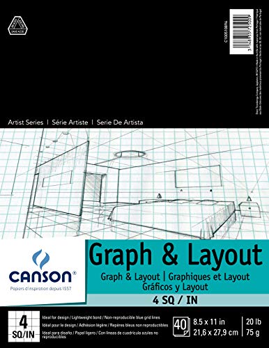 Load image into Gallery viewer, Canson Foundation Series Graph and Layout Paper Pad with Non Reproducible Blue Grid, Fold Over, 20 Pound, 4 by 4 Grid on 8.5 x 11 Inch, 40 Sheets
