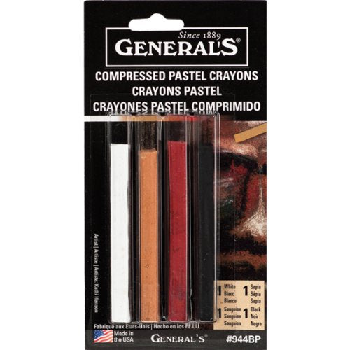 Load image into Gallery viewer, General Pencil Compressed Pastel Crayons 4/Pkg-1 White/1 Sepia/1 Sanguine/1 Black
