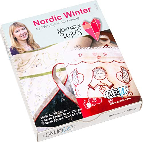 Load image into Gallery viewer, Northern Quilts Nordic Winter Aurifil Thread Kit 5 50wt and 5 12wt Cotton Small Spools
