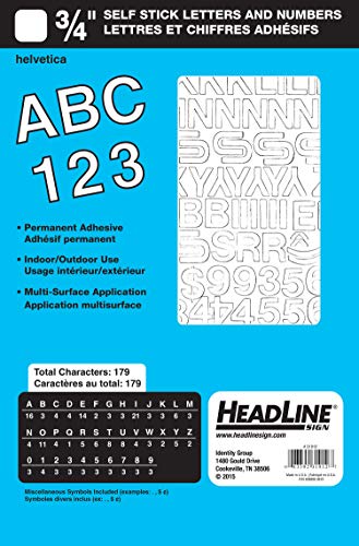 Headline Sign 31912 Stick-On Vinyl Letters and Numbers, White, 3/4-Inch