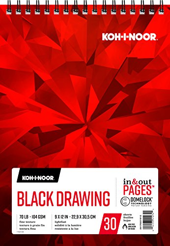 Load image into Gallery viewer, Koh-I-Noor Black Drawing Paper Pad with In and Out Pages, 70lb, 104 GSM, 9 x 12&quot;, Top Wire-Bound, 30 Sheets per Pad, 1 Each (26170221012)
