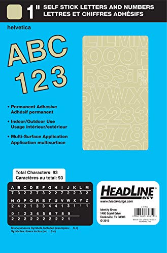 Headline Sign 31955 Stick-On Vinyl Letters and Numbers, Gold, 1-Inch