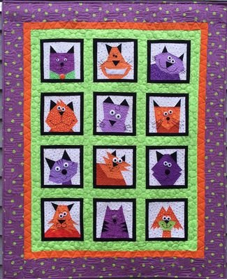 Load image into Gallery viewer, Made by Marney Paper Pieced Quilt Pattern - Crazy Cats (45&quot; x 56&quot;)
