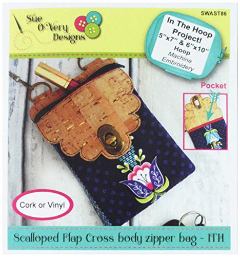 Load image into Gallery viewer, Sue O&#39;Very Designs -Sealed With A Stitch Scalloped Flap Cross Body Zipper Bag - ITH Pattern
