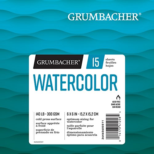 Grumbacher Watercolor Paper Pad, 140 lb. / 300 GSM, 6 x 6 inches, Fold Over Construction, 15 White Cold-Press Sheets/Pad, 1 Each, 26460600511