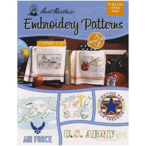 Load image into Gallery viewer, Aunt Martha&#39;s 412 in The Line of Duty Transfer Pattern Book with Over 25 Iron on Patterns
